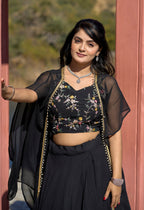 Vedant Vastram Embroidered Heavy Georgette Lehenga Choli With Blouse & Fancy Koti Typed Dupatta - Black | Grocsy