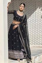 Vedant Vastram Embroidered Heavy Georgette Lehenga Choli With Blouse & Dupatta - Black | Grocsy