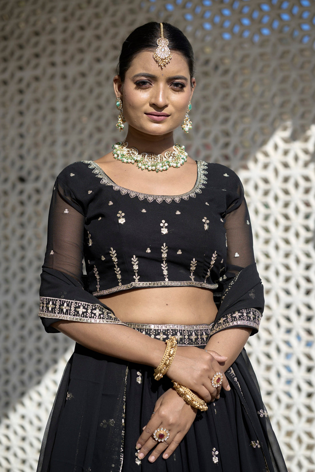 Vedant Vastram Embroidered Heavy Georgette Lehenga Choli With Blouse & Dupatta - Black | Grocsy