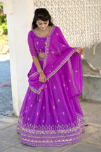 Vedant Vastram Embroidered Heavy Georgette Lehenga Choli With Blouse & Dupatta - Purple | Grocsy