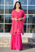 Vedant Vastram Leheriya Print Pure Georgette Sharara Cordset With Kaftan - Pink | Grocsy