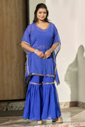 Vedant Vastram Leheriya Print Pure Georgette Sharara Cordset With Kaftan - Royal Blue | Grocsy