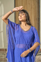 Vedant Vastram Leheriya Print Pure Georgette Sharara Cordset With Kaftan - Royal Blue | Grocsy