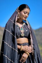 Vedant Vastram Embroidered Heavy Chinon Lehenga Choli With Blouse & Dupatta - Black | Grocsy