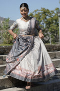 Vedant Vastram Fully Printed Pure Manipuri Silk Lehenga Choli With Blouse & Dupatta - Grey | Grocsy