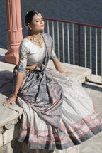Vedant Vastram Fully Printed Pure Manipuri Silk Lehenga Choli With Blouse & Dupatta - Grey | Grocsy