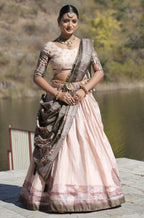 Vedant Vastram Fully Printed Pure Manipuri Silk Lehenga Choli With Blouse & Dupatta - Peach | Grocsy