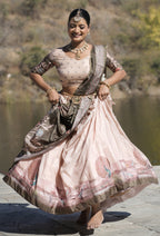 Vedant Vastram Fully Printed Pure Manipuri Silk Lehenga Choli With Blouse & Dupatta - Peach | Grocsy