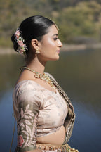 Vedant Vastram Fully Printed Pure Manipuri Silk Lehenga Choli With Blouse & Dupatta - Peach | Grocsy