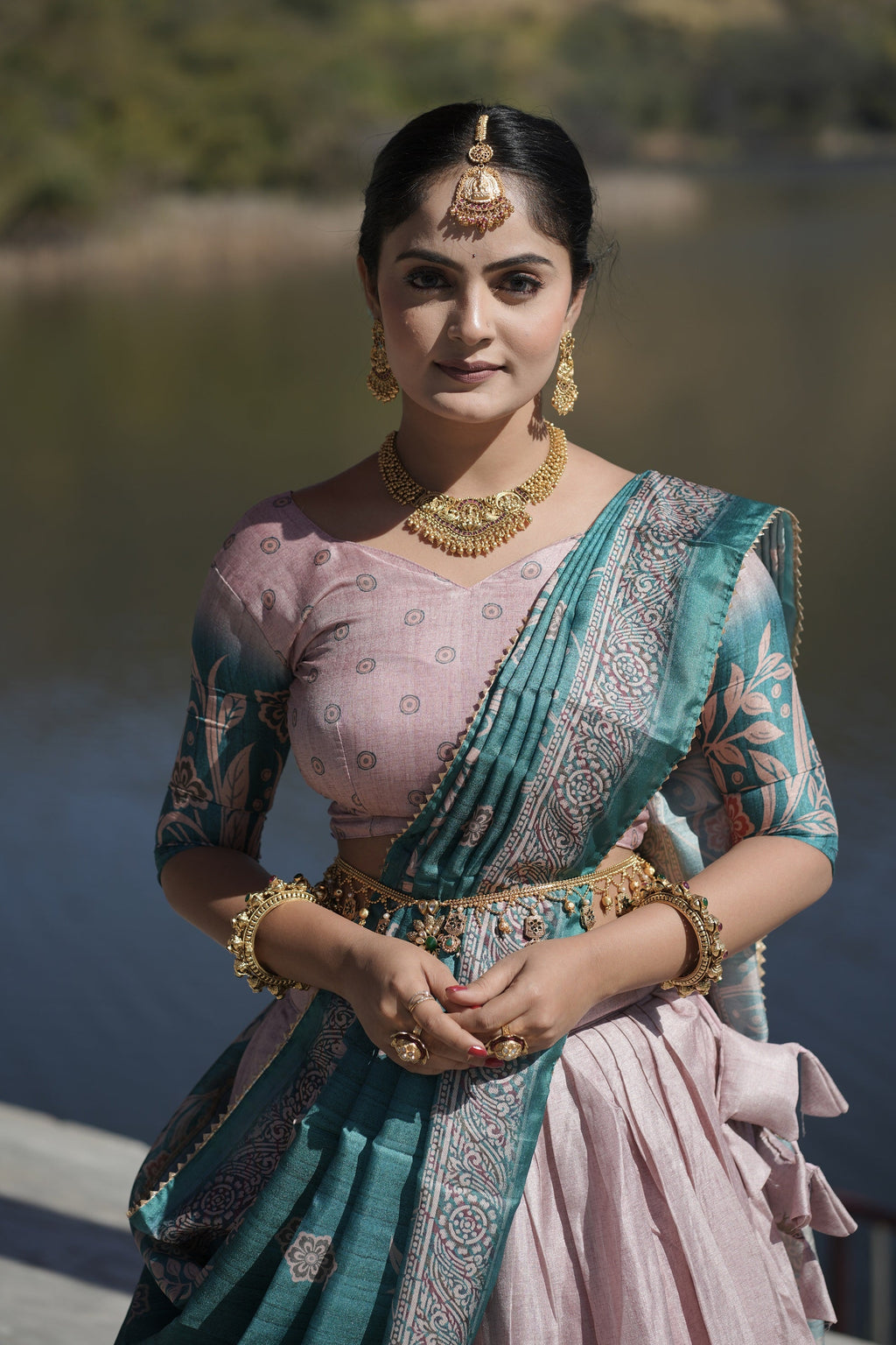 Vedant Vastram Fully Printed Pure Manipuri Silk Lehenga Choli With Blouse & Dupatta - Pink | Grocsy