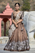 Vedant Vastram Fully Printed Pure Manipuri Silk Lehenga Choli With Blouse & Dupatta - Brown | Grocsy