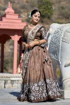 Vedant Vastram Fully Printed Pure Manipuri Silk Lehenga Choli With Blouse & Dupatta - Brown | Grocsy