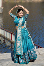 Vedant Vastram Fully Printed Pure Manipuri Silk Lehenga Choli With Blouse & Dupatta - Turquoise | Grocsy