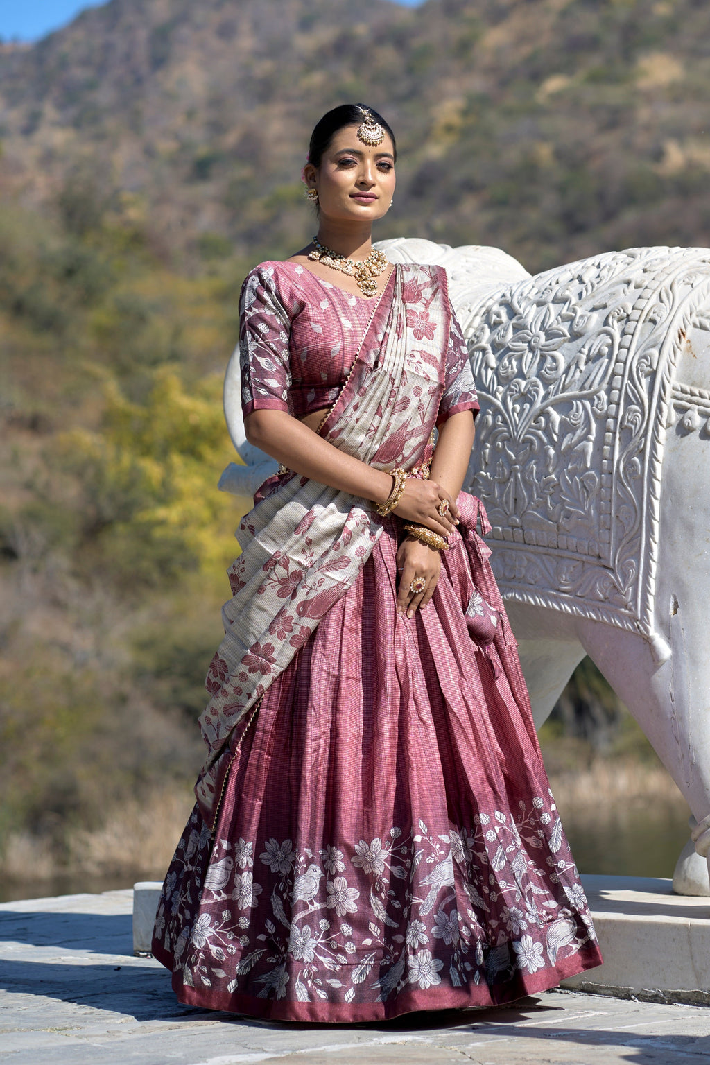 Vedant Vastram Fully Printed Pure Manipuri Silk Lehenga Choli With Blouse & Dupatta - Pink | Grocsy