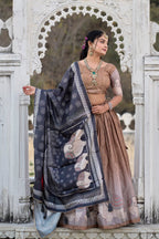 Vedant Vastram Fully Printed Pure Manipuri Silk Lehenga Choli With Blouse & Dupatta - Brown | Grocsy