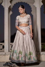 Vedant Vastram Fully Printed Pure Manipuri Silk Lehenga Choli With Blouse & Dupatta - Beige | Grocsy
