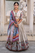 Vedant Vastram Fully Printed Pure Manipuri Silk Lehenga Choli With Blouse & Dupatta - Beige | Grocsy