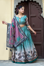 Vedant Vastram Fully Printed Pure Manipuri Silk Lehenga Choli With Blouse & Dupatta - Rama | Grocsy