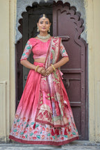 Vedant Vastram Fully Printed Pure Manipuri Silk Lehenga Choli With Blouse & Dupatta - Peach | Grocsy