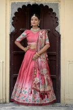 Vedant Vastram Fully Printed Pure Manipuri Silk Lehenga Choli With Blouse & Dupatta - Peach | Grocsy