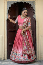 Vedant Vastram Fully Printed Pure Manipuri Silk Lehenga Choli With Blouse & Dupatta - Peach | Grocsy