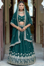 Vedant Vastram Embroidered Heavy Georgette Lehenga Choli With Blouse & Dupatta - Green | Grocsy
