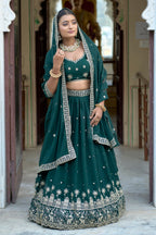 Vedant Vastram Embroidered Heavy Georgette Lehenga Choli With Blouse & Dupatta - Green | Grocsy