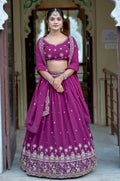 Vedant Vastram Embroidered Heavy Georgette Lehenga Choli With Blouse & Dupatta - Purple | Grocsy