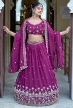 Vedant Vastram Embroidered Heavy Georgette Lehenga Choli With Blouse & Dupatta - Purple | Grocsy