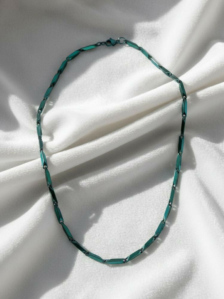 NVR Men's Handcrafted Green Rhodium Plated Chain | Grocsy