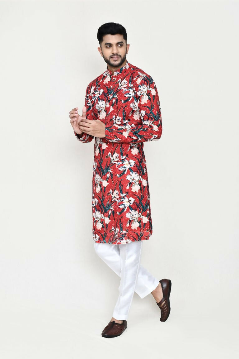 Joban Fashion Maroon Colored Rayon Based With Thread & Sequence Work Fabric Kurta With Straight Fit Pant | Grocsy