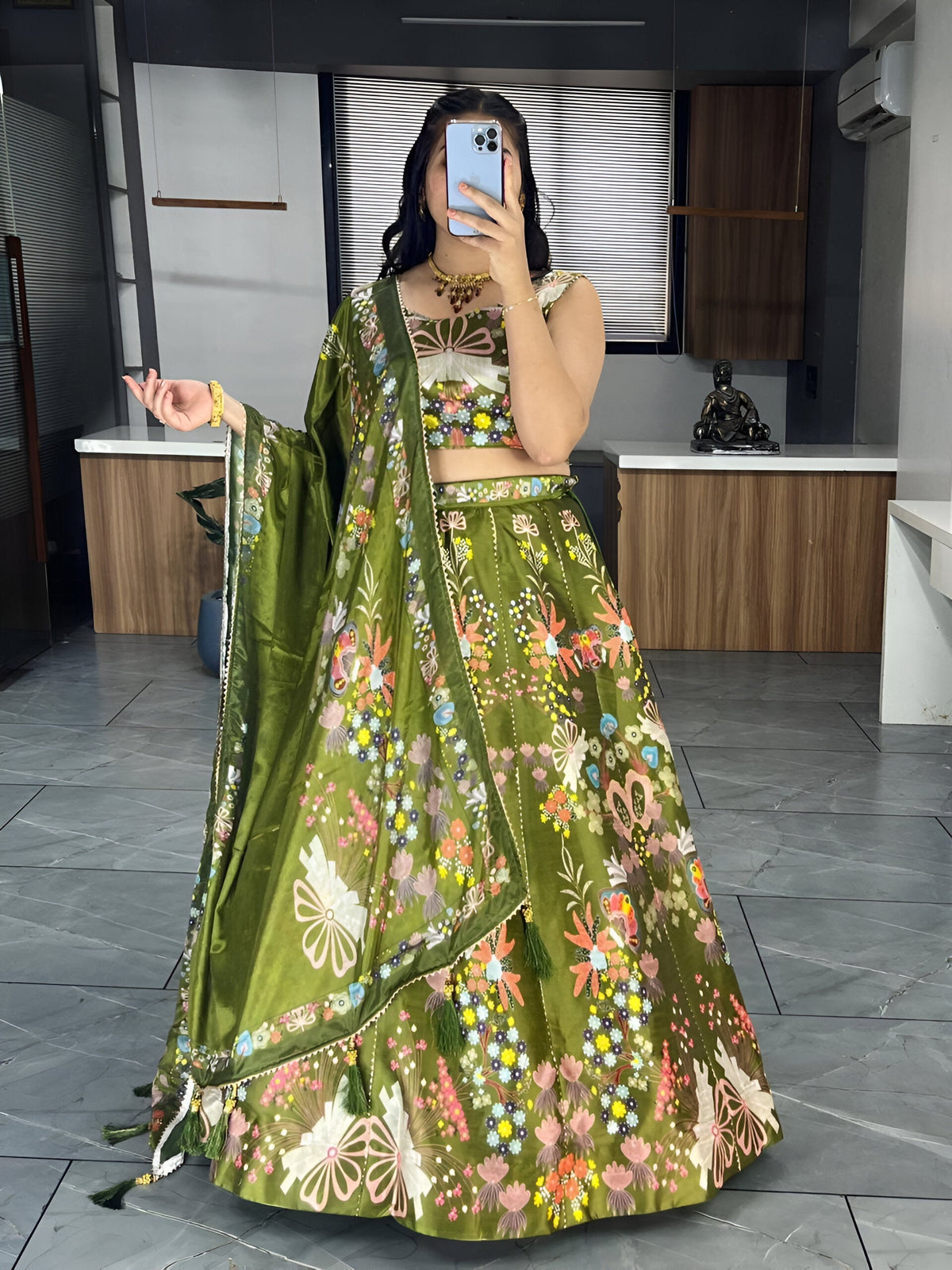Lehenga Mart Exclusive Printed lehenga Choli for Wedding Wear - Mahendi | Grocsy