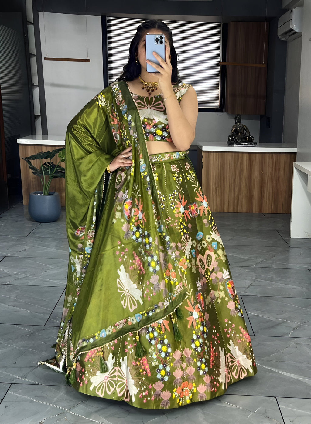 Lehenga Mart Exclusive Printed lehenga Choli for Wedding Wear - Mahendi | Grocsy