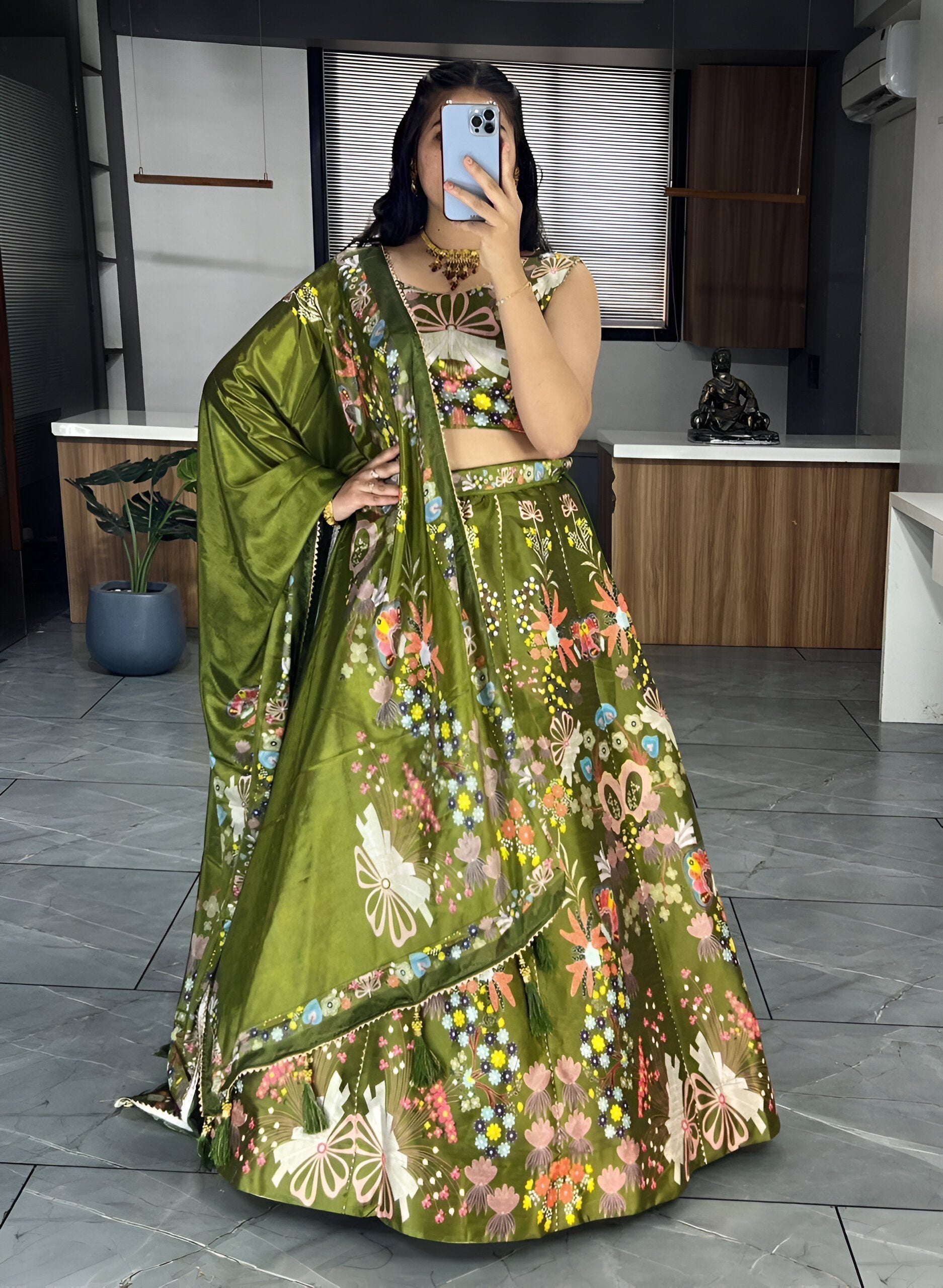 Lehenga Mart Exclusive Printed lehenga Choli for Wedding Wear - Mahendi | Grocsy