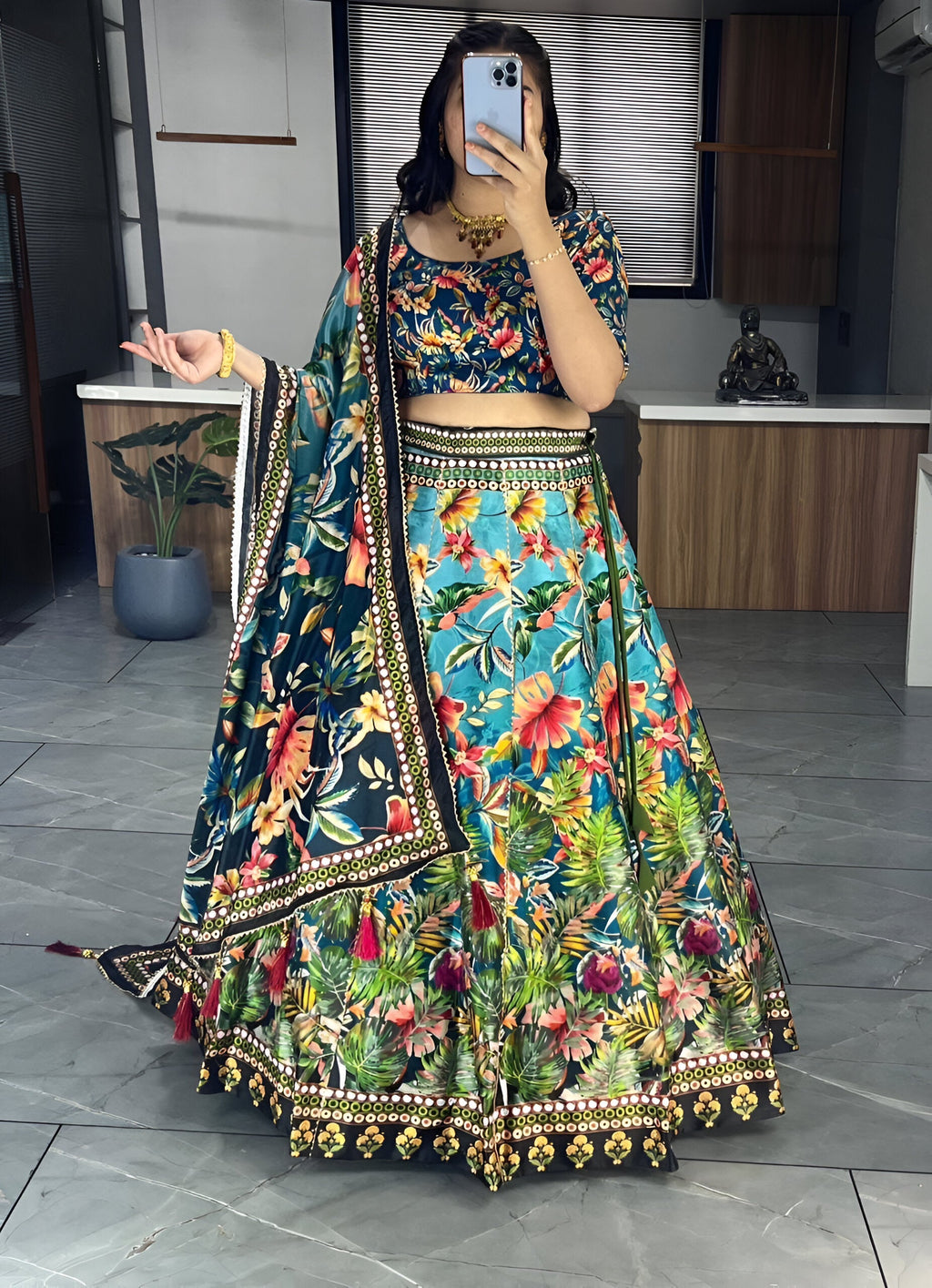 Lehenga Mart Exclusive Printed lehenga Choli for Wedding Wear - Bottle Green | Grocsy