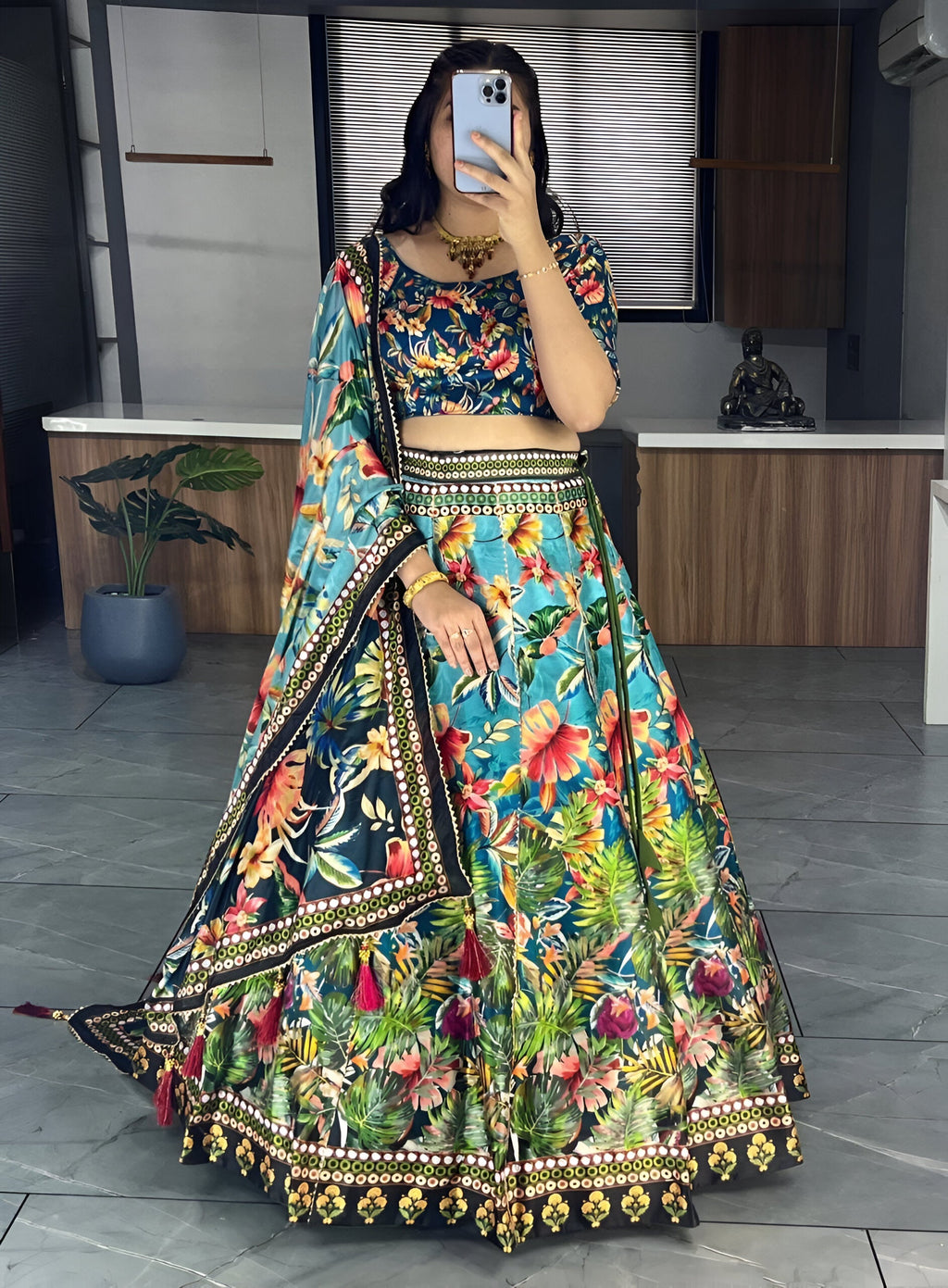 Lehenga Mart Exclusive Printed lehenga Choli for Wedding Wear - Bottle Green | Grocsy