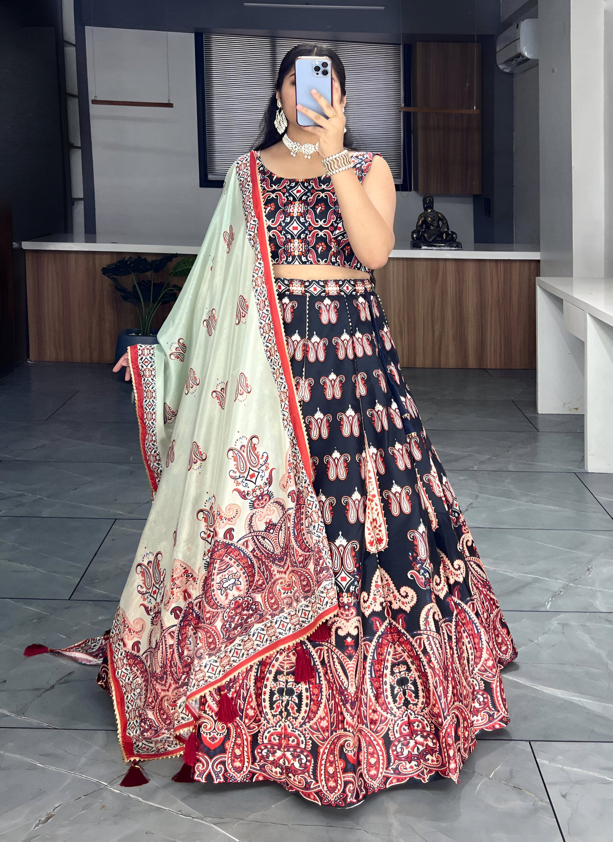 Lehenga Mart Designer Art Silk Printed Lehenga Choli - Black | Grocsy