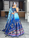 Lehenga Mart Designer Art Silk Printed Lehenga Choli - Blue | Grocsy