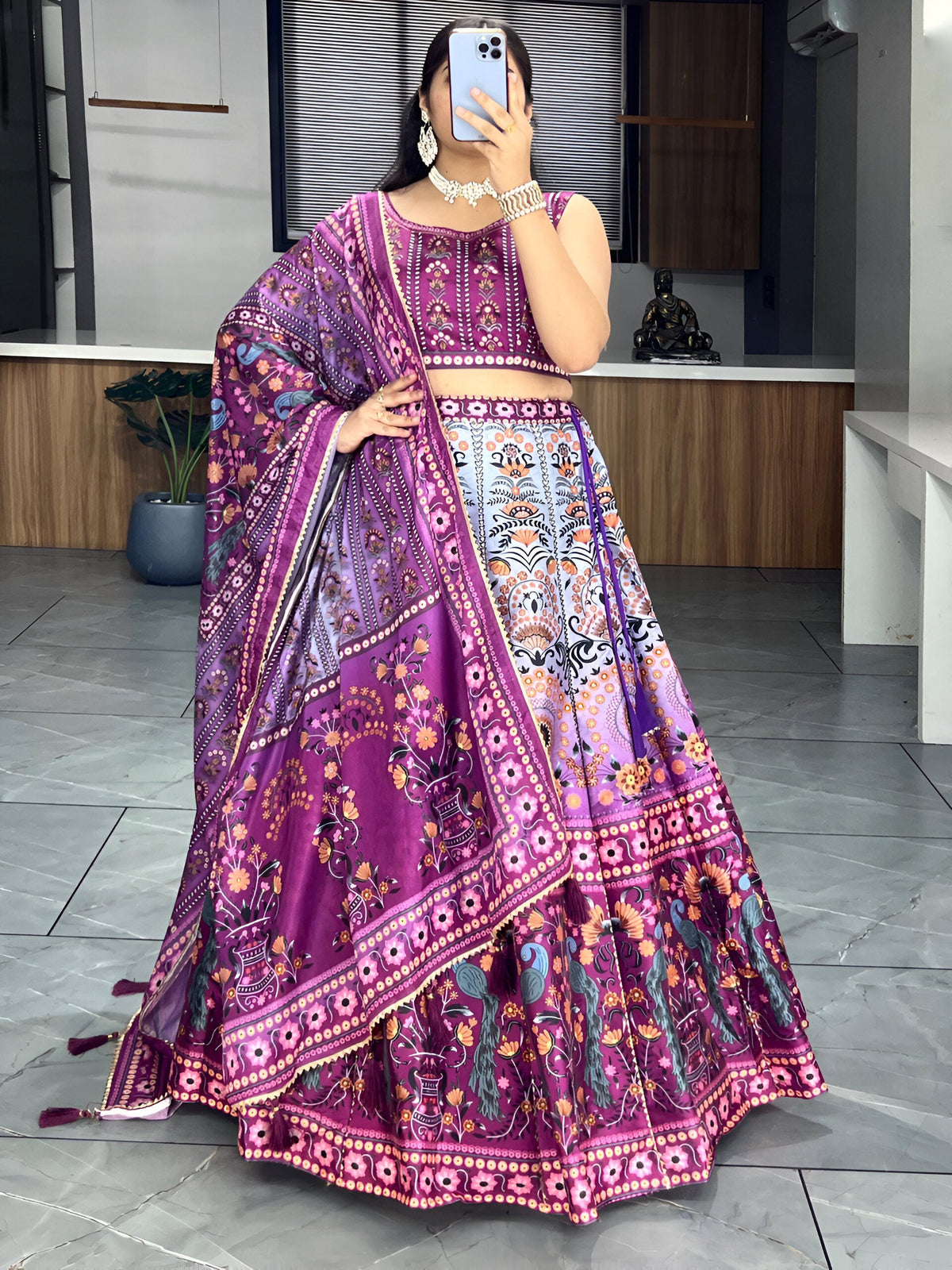 Lehenga Mart Designer Art Silk Printed Lehenga Choli - Wine | Grocsy