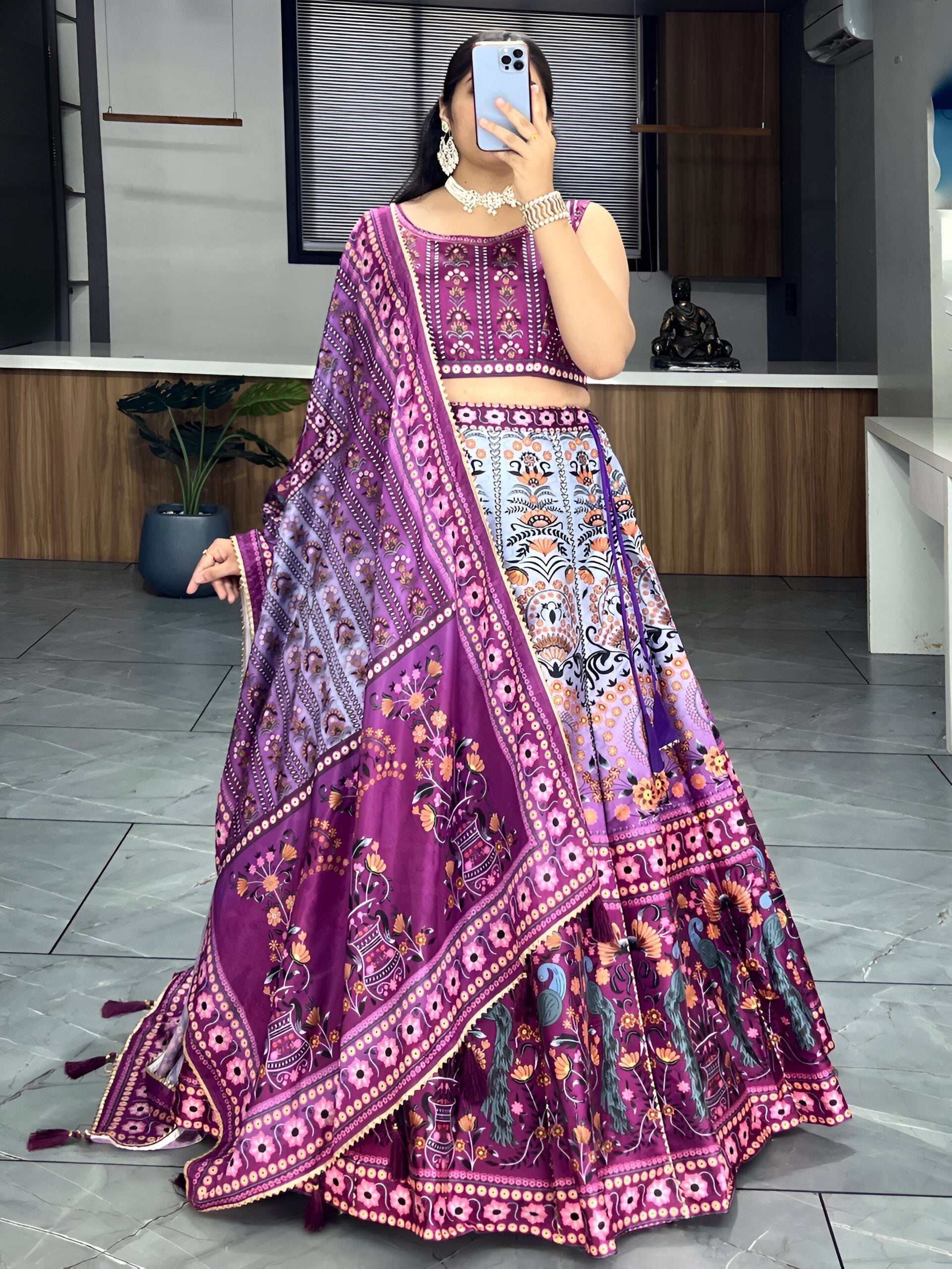 Lehenga Mart Designer Art Silk Printed Lehenga Choli - Wine | Grocsy
