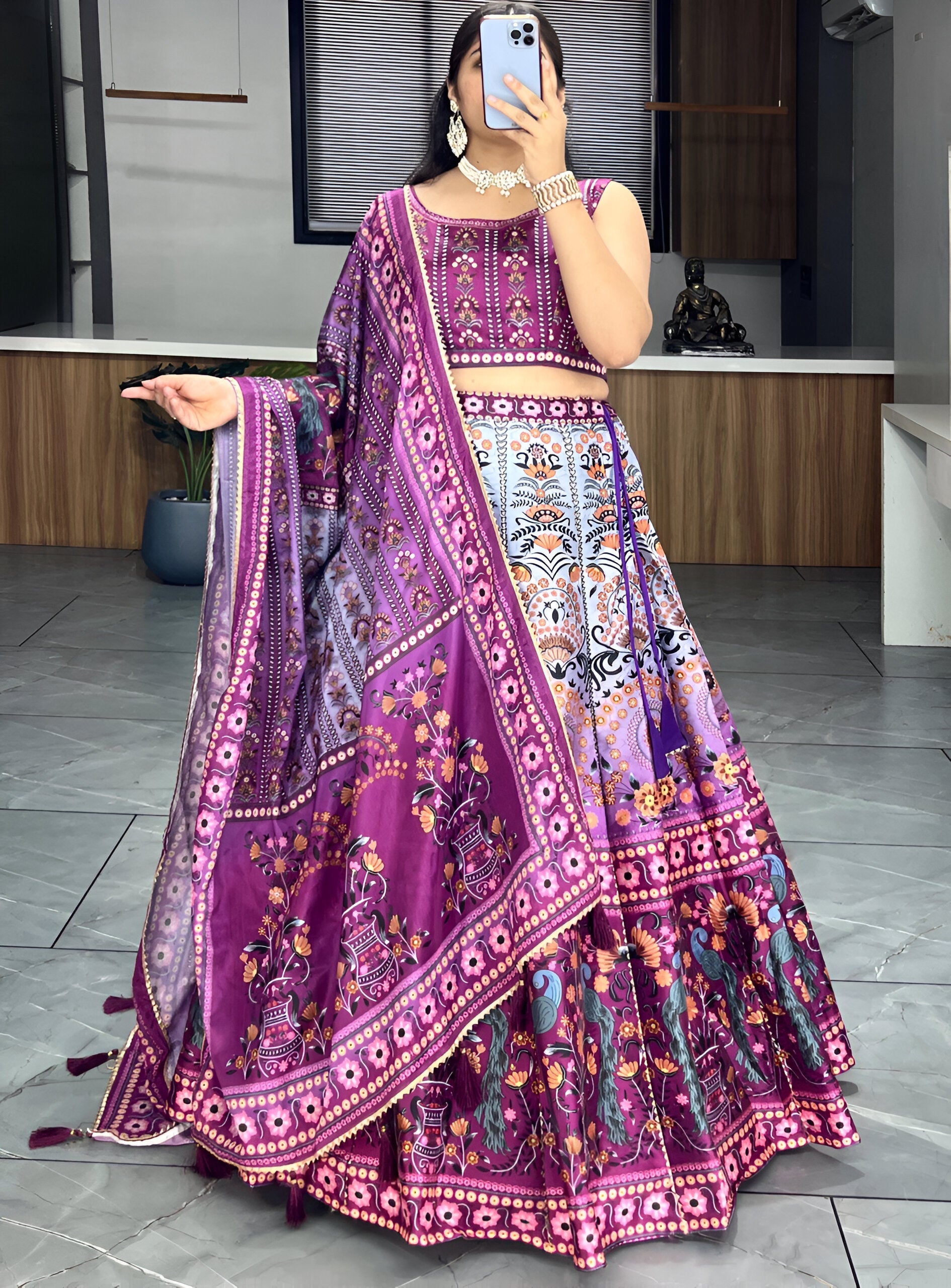 Lehenga Mart Designer Art Silk Printed Lehenga Choli - Wine | Grocsy