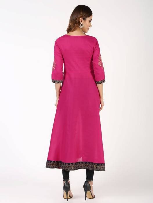 Aniyah Cotton Block Print Angrakha Kurta In Magenta (AN-148K) | Grocsy