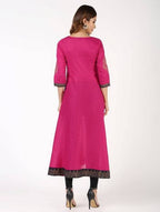Aniyah Cotton Block Print Angrakha Kurta In Magenta (AN-148K) | Grocsy
