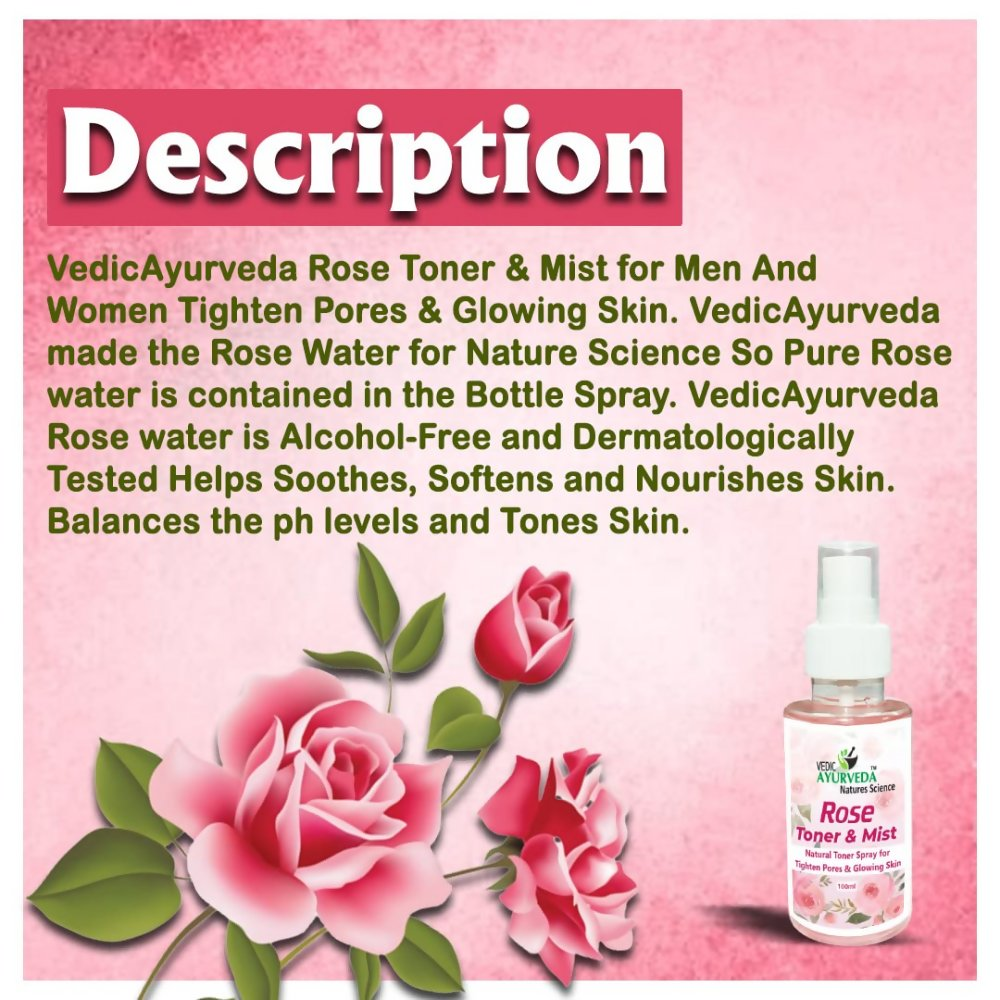 VedicAyurveda Rose Toner & Mist Steam Distilled Rose Water | Grocsy