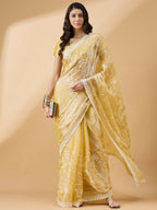 Pink Tissue Slub Embroidered Saree with Unstitched Blouse - Vairagi | Grocsy