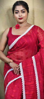 Exclusive Collection Beautiful Red Jaal Jamdani Saree | Grocsy