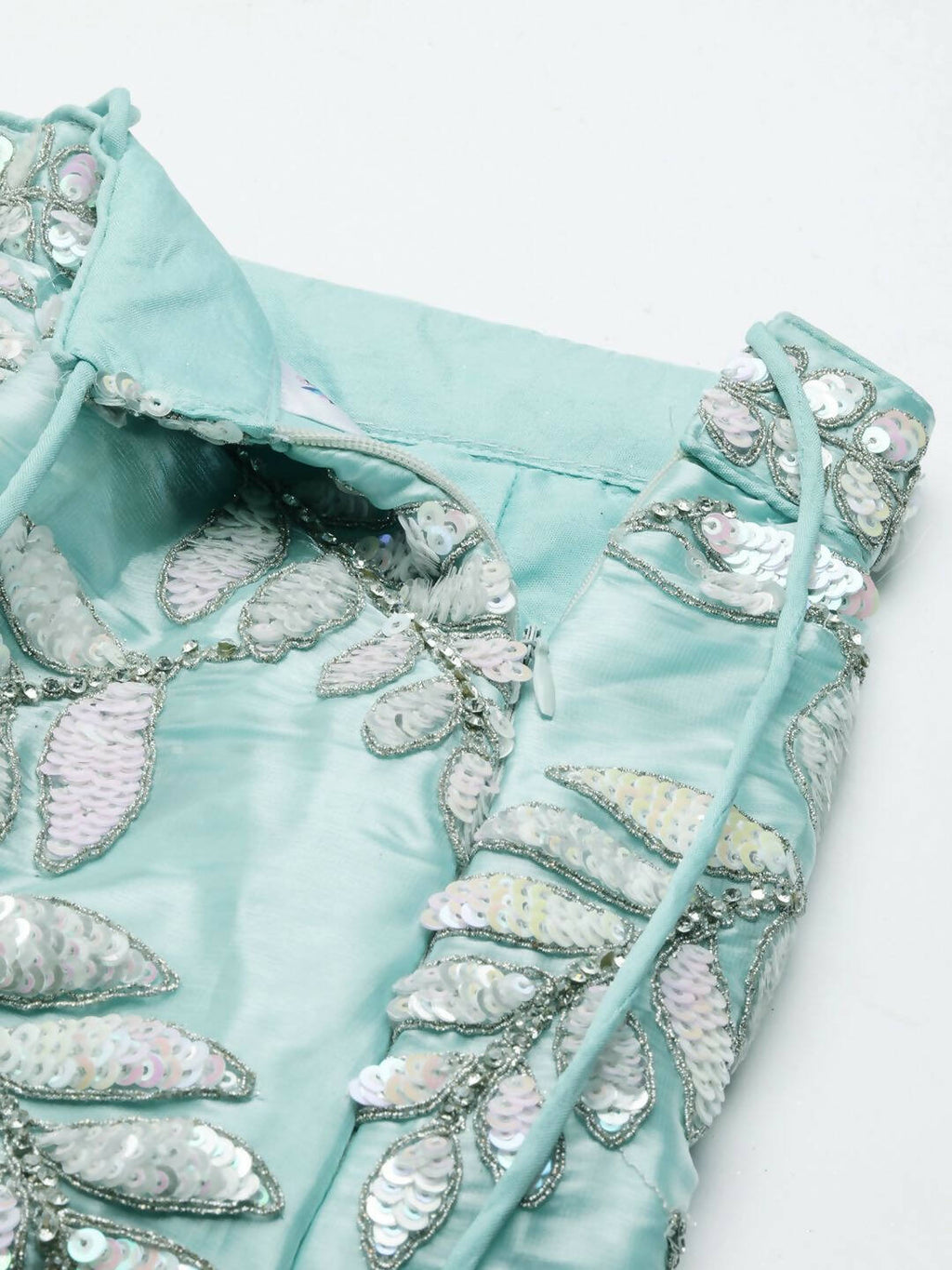 House of Panchhi Turquoise Blue Organza Sequins & Zarkan embroidery Lehenga choli & Dupatta | Grocsy