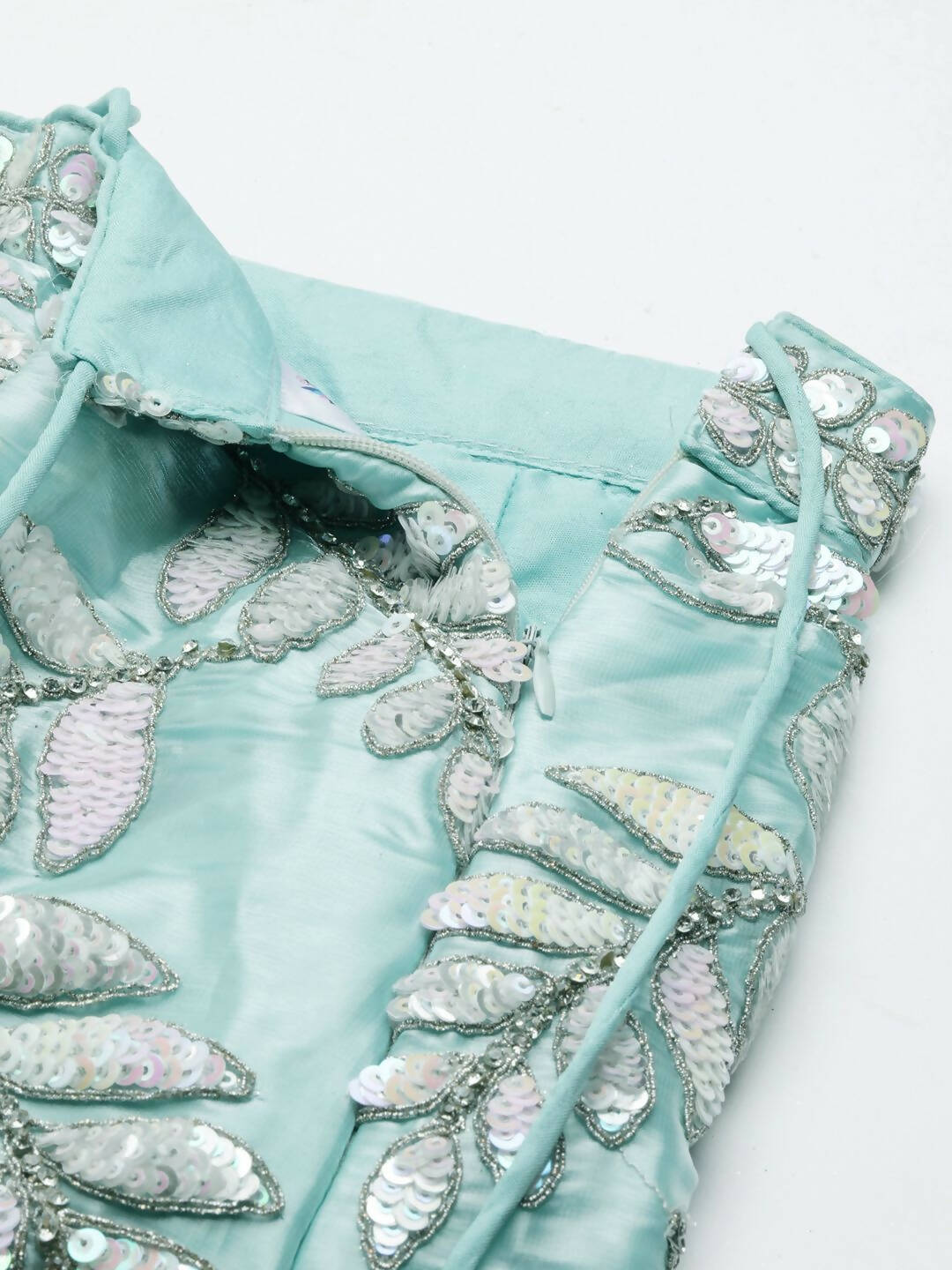 House of Panchhi Turquoise Blue Organza Sequins & Zarkan embroidery Lehenga choli & Dupatta | Grocsy