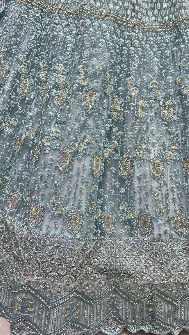 Jyoti Fashion Women's Aqua Heavy Net Fancy Dori, Multi Thread, Rainbow Sequins and Diamond Work Wedding Lehenga Choli | Grocsy