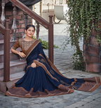 Navy Blue Silkresham And Cord Embroidery, Applique Saree - Norita Hit | Grocsy
